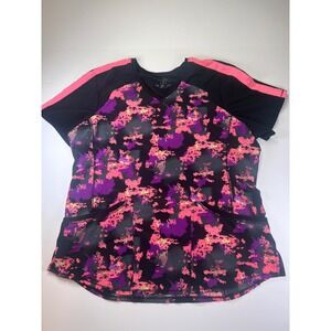 Cherokee Infinity Scrub Top Womens XL Black Pink Purple Abstract Camo V-Neck